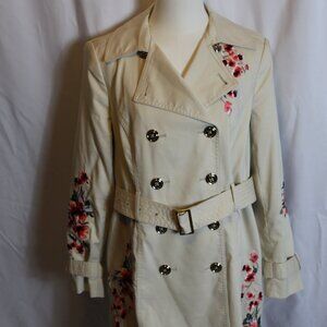 White House Black Market Beige Jacket with Embroidered Pink Floral Coat Size LP